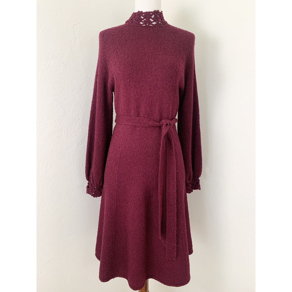 Early Rare 1960's Vtg St John Knits Sweater Dress Womens S/M Burgundy Belt